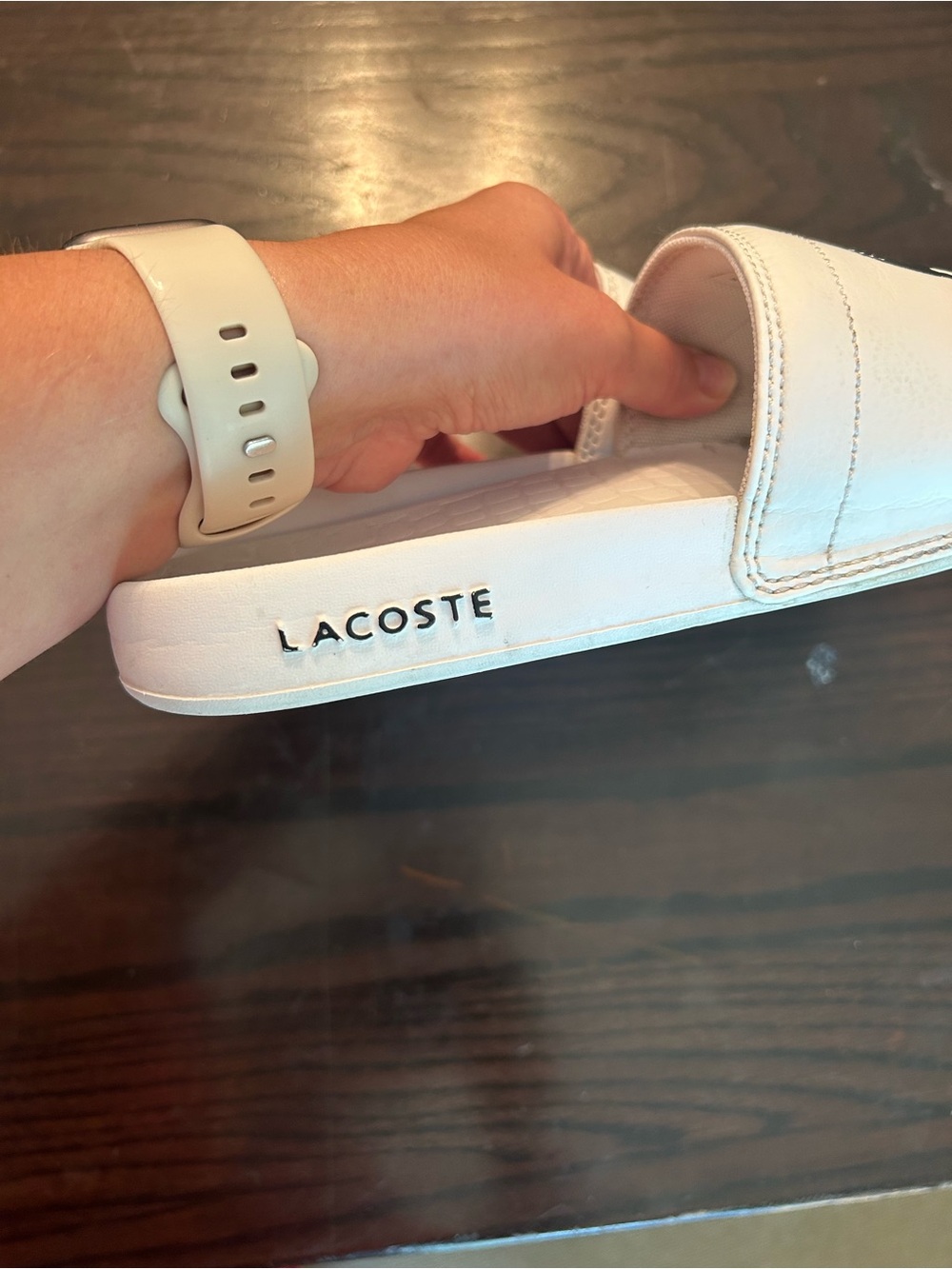Lacoste Men's Croco-Dualiste Slide Sandals Shoes White/Black US-8 - Picture 4 of 5
